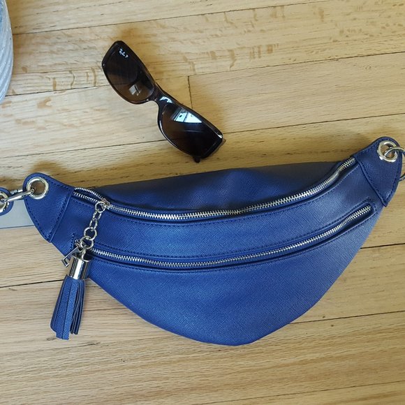 INC saffiano faux-leather women's belt bag/fanny pack -NAVY BLUE- MEDIUM - Picture 3 of 10